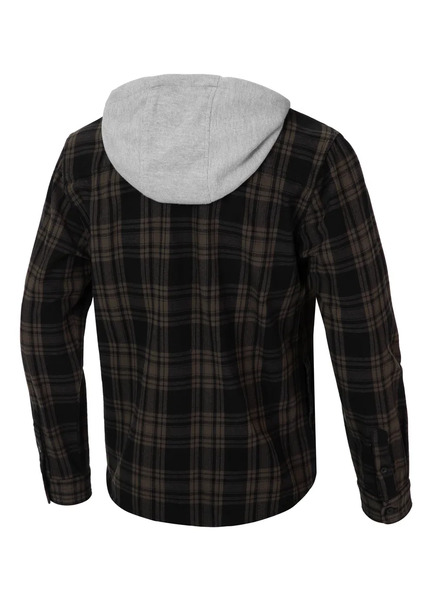 Flannel shirt with hood &quot;Woodson&quot; - PIT BULL - olive/black