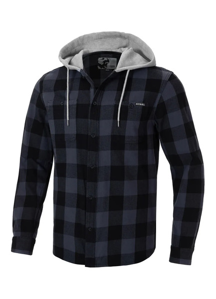 Flannel shirt with hood &quot;Woodson&quot; - PIT BULL - grey/black