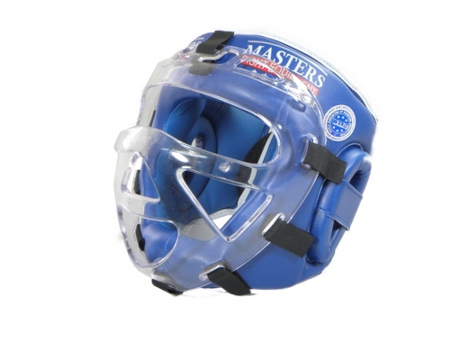 Boxing helmet with mask Masters KSSPU (WAKO APPROVED) head protection - blue