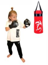 Boxing set for children - 40 cm bag and ring gloves - red